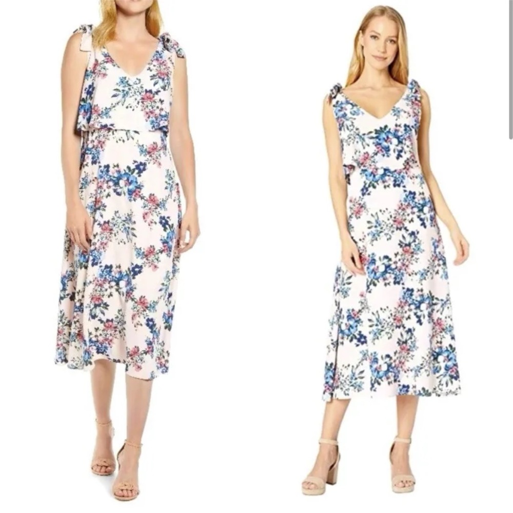 BOBEAU Women's Lisette Tie Strap Print Midi Dress XS